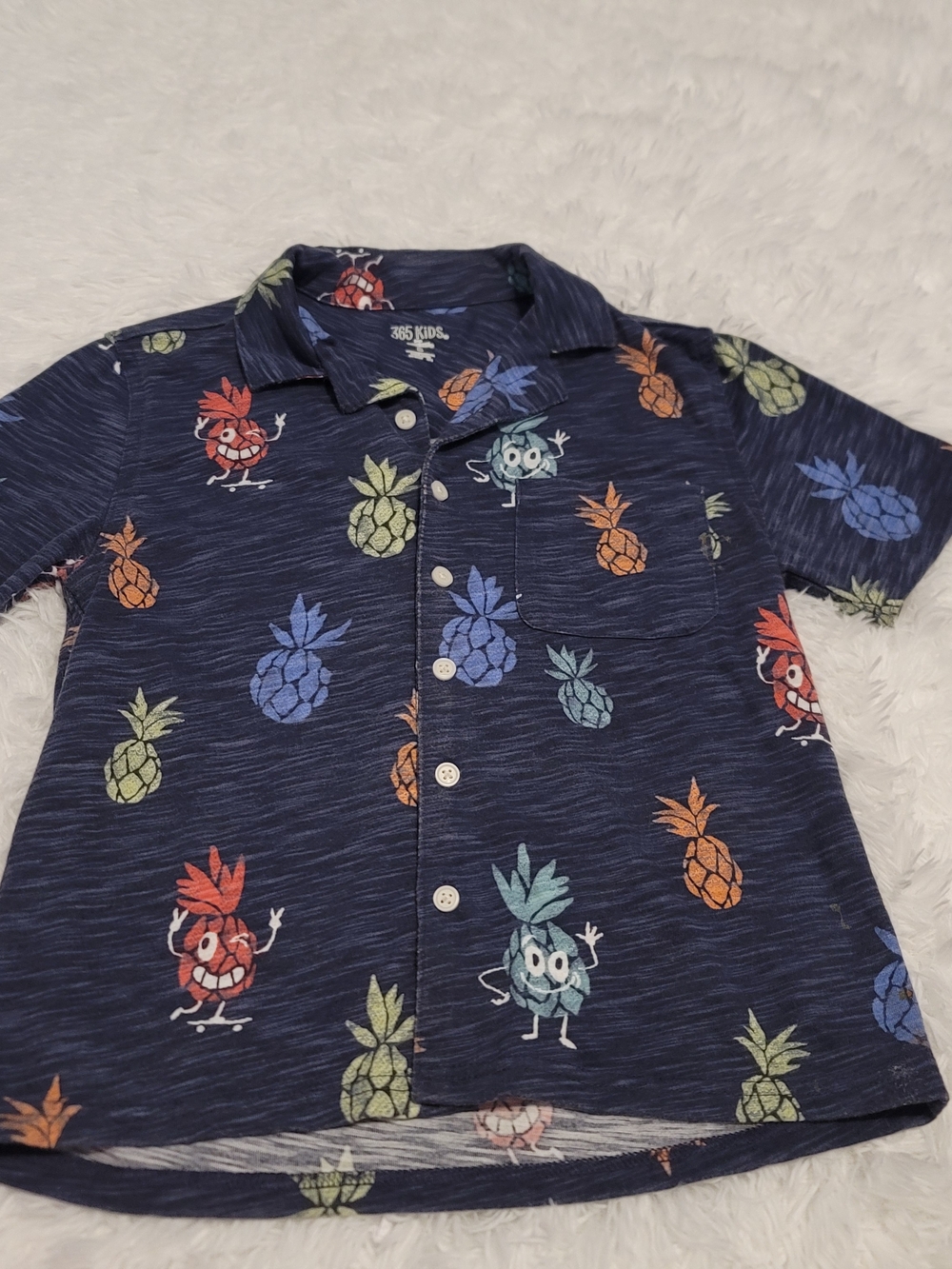 🔥3 For $15 365 Kids Navy Pineapple Print Button-Up Shirt